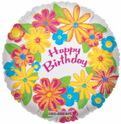 18 Inch Bright Flowers Birthday Mylar Balloon