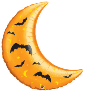35  Inch Halloween Crescent Moon & Bat Mylar Balloon