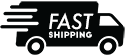 Delivery truck with text: Fast Shipping.