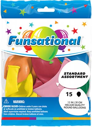 Funsational Latex Balloons retail bag of assorted colors.