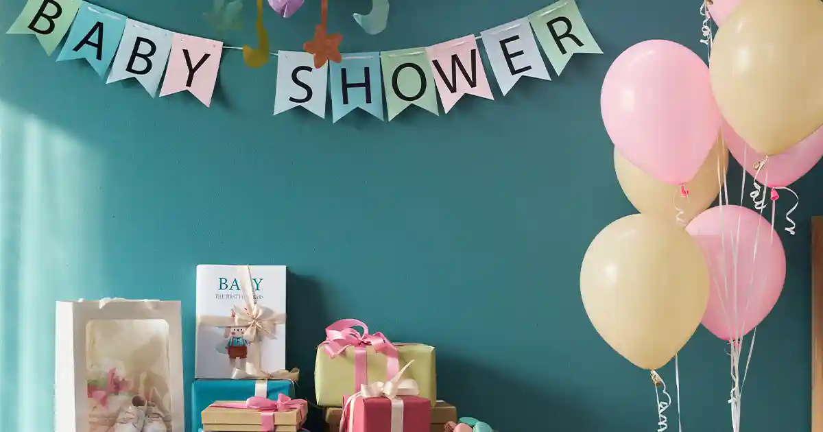 Soft pastel Prima balloon garland in pink and blue for a baby shower celebration